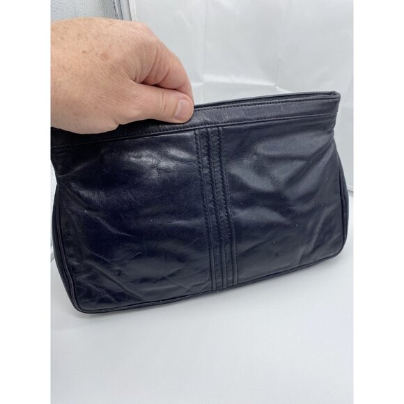 Woodward & Lothrop Black Genuine Leather Clutch Bag Italy Made Vintage 11 x 7 - Picture 8 of 9